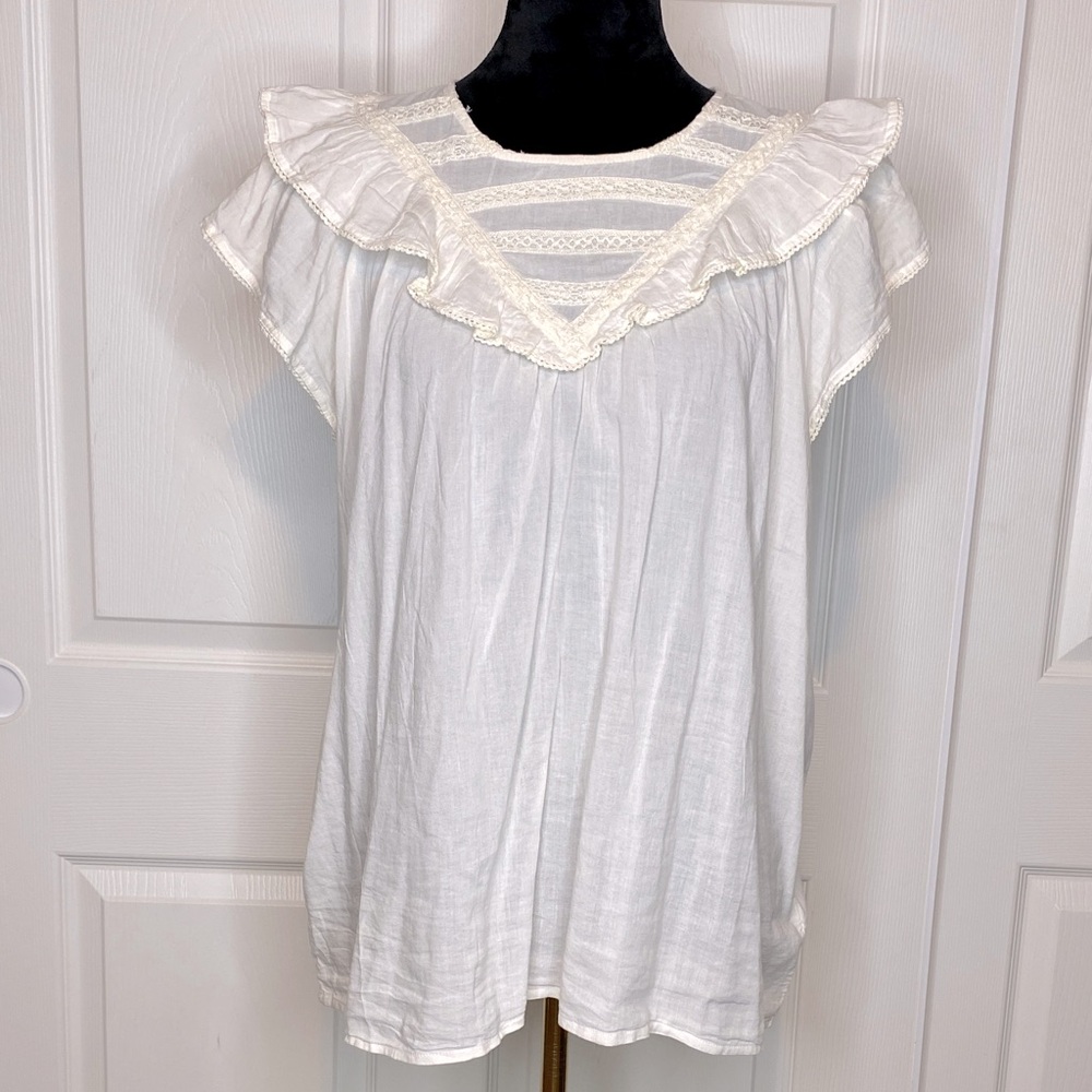 Old Navy Ruffled Lace-Trim Romantic Cottagecore Short-Sleeve Blouse